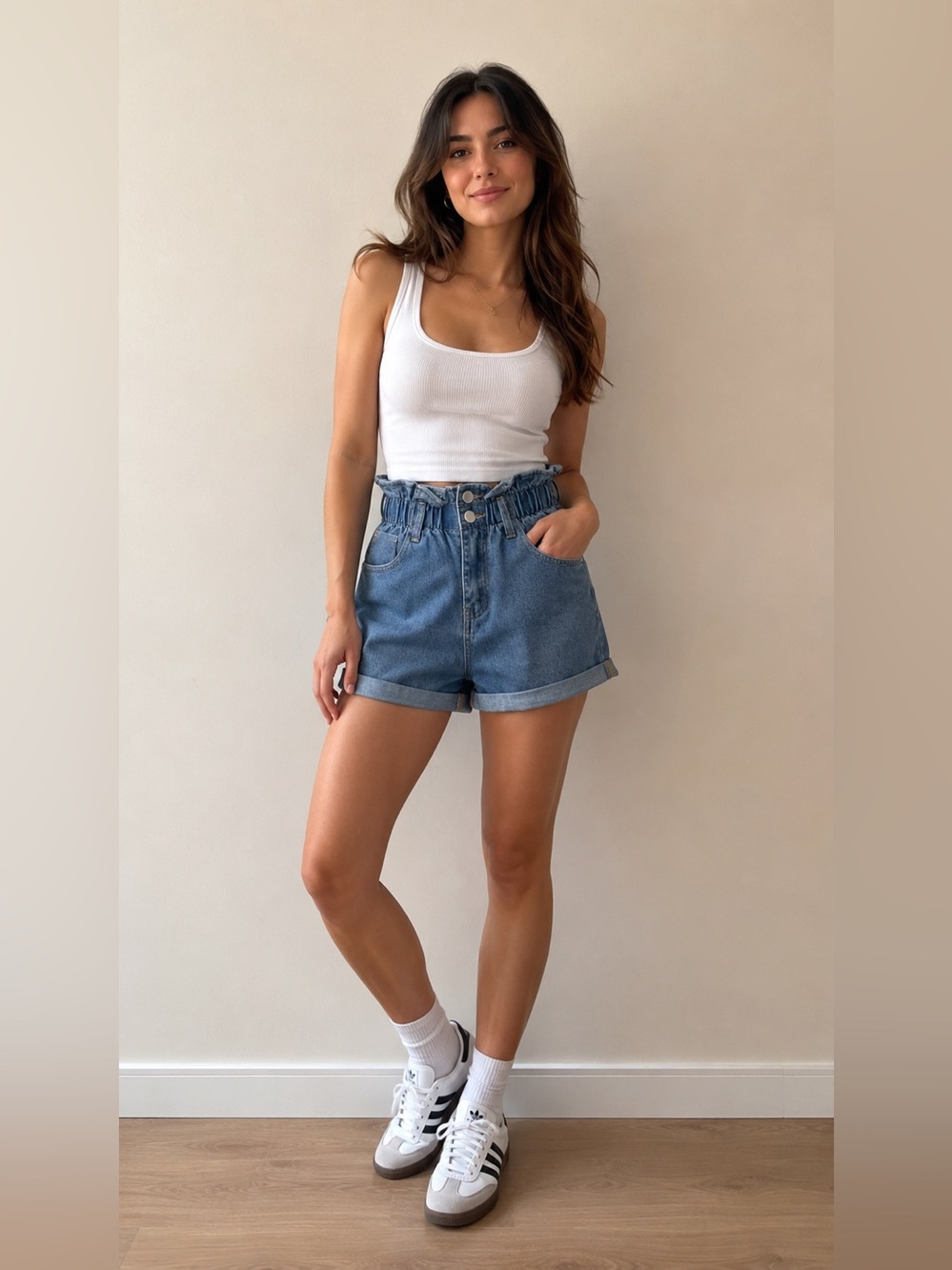 DENIM BLVD PAPER BAG HIGH WAIST DENIM SHORTS